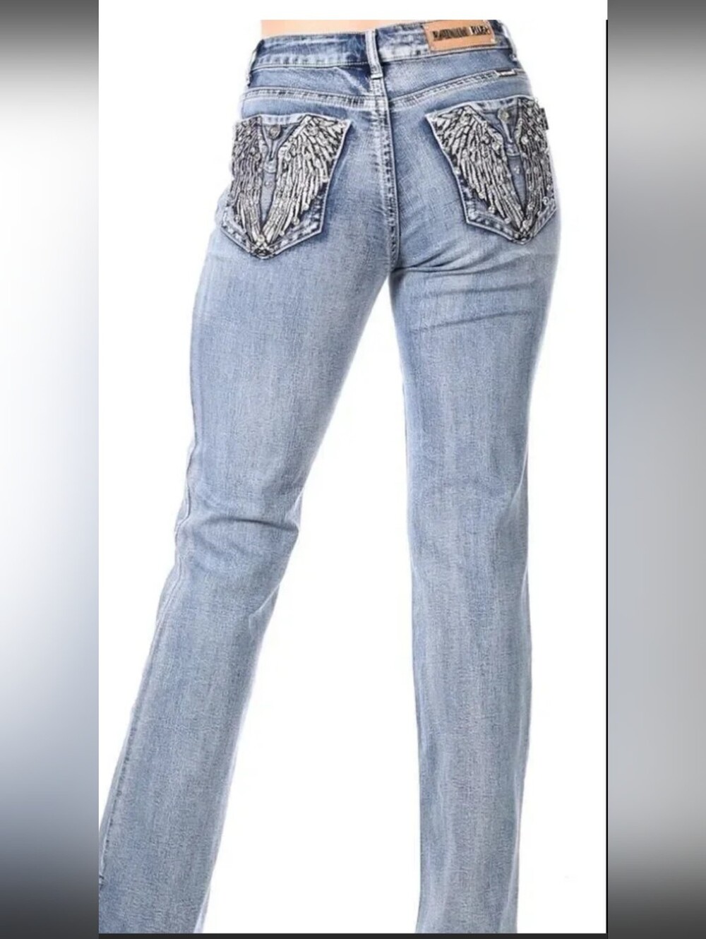 Platinum Plush Light Blue Women's Jeans with Angel Wing Pocket Detail